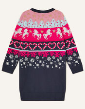 Unicorn Fair Isle Knit Dress, Red (RED), large