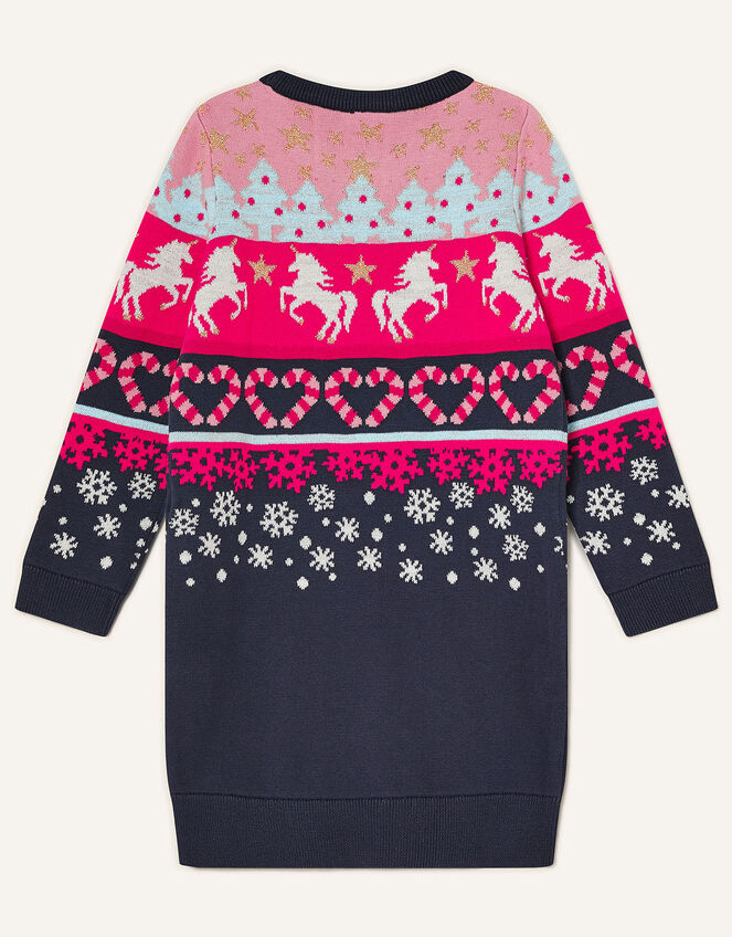 Unicorn Fair Isle Knit Dress, Red (RED), large