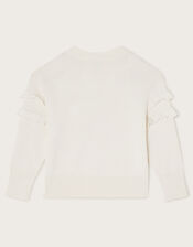 Embroidered Frill Knitted Jumper, Ivory (IVORY), large