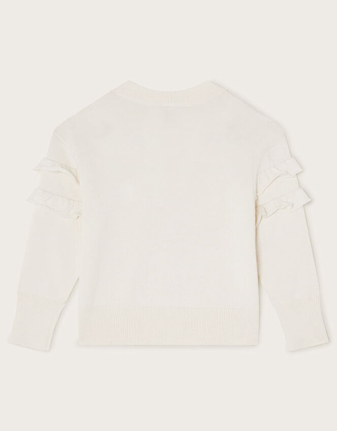 Embroidered Frill Knitted Jumper, Ivory (IVORY), large