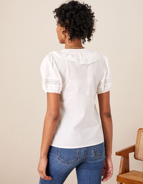 Winnie Lace Frill Top in Sustainable Cotton, White (WHITE), large