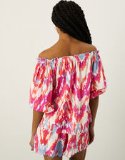 Ikat Print Bardot Off-Shoulder Top, Pink (PINK), large