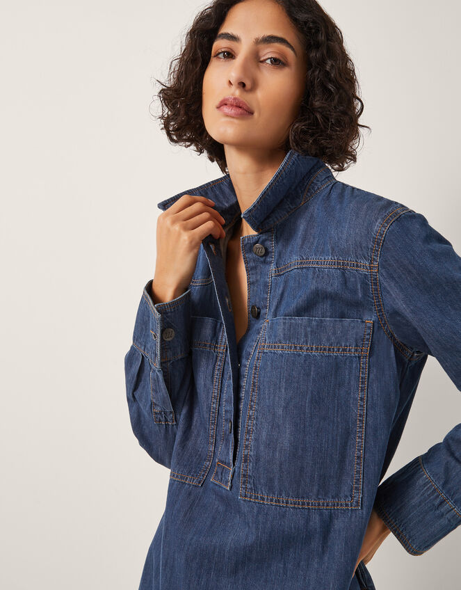 Nara Denim Tunic Shirt Dress, Blue (MID AUTHENTIC BLUE), large