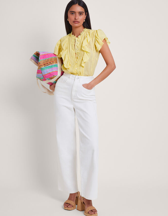 Rue Embroidered Ruffle Blouse, Yellow (LEMON), large