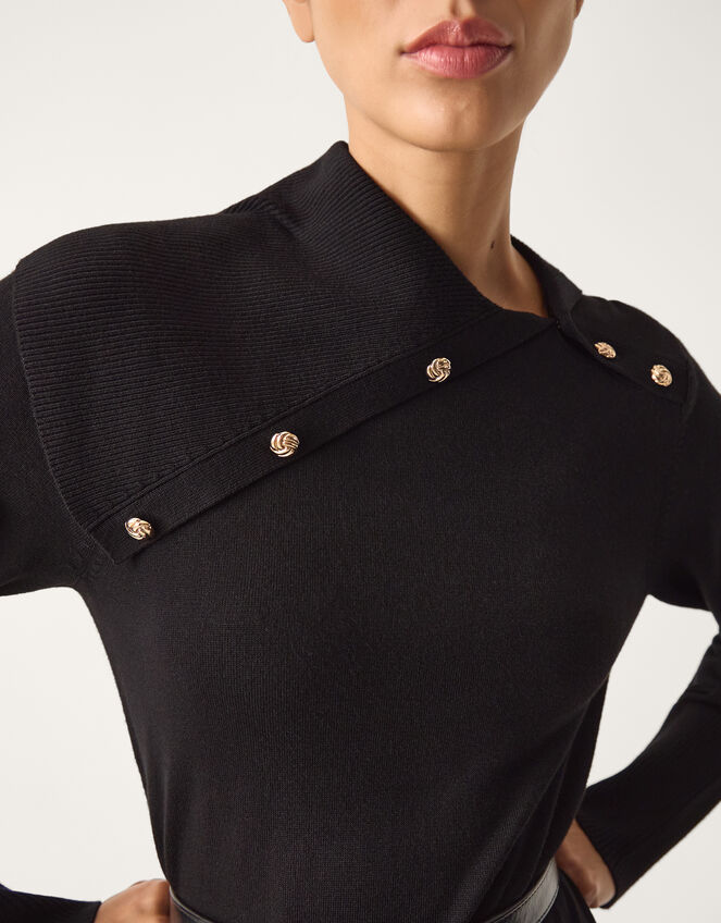 Cate Button Collar Midi Jumper Dress, Black (BLACK), large
