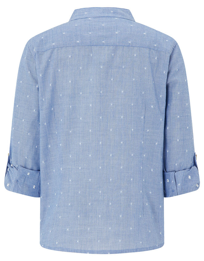 Stuart Printed Grandad Shirt with Long Sleeves, Blue (BLUE), large