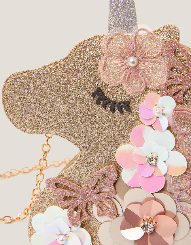 Ella Sequin Flower Unicorn Bag, , large