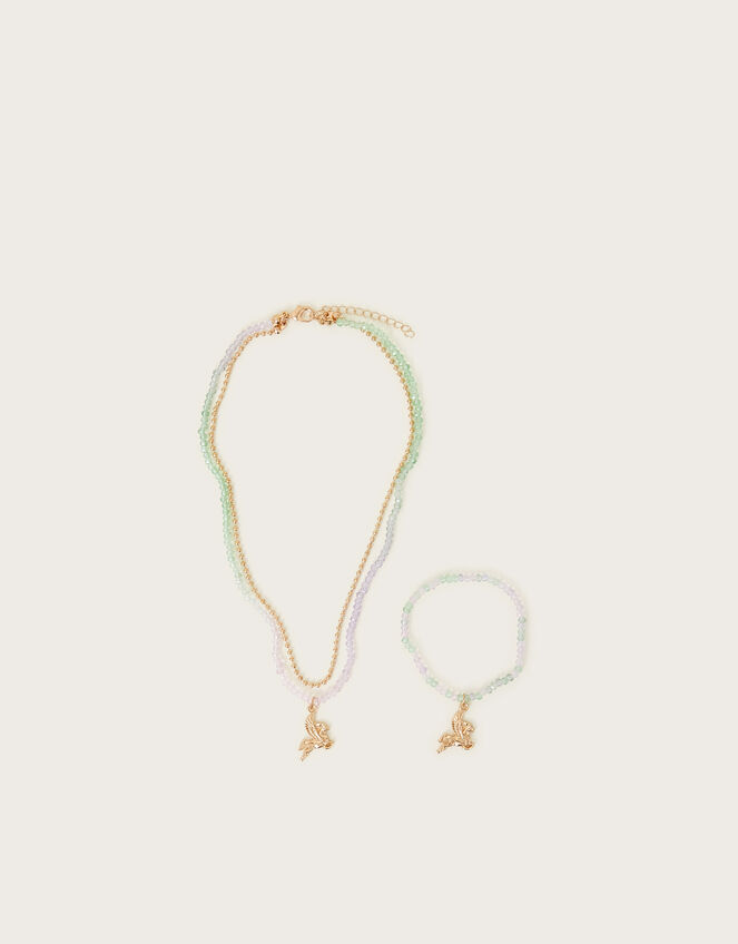 Beaded Unicorn Pendant Necklace and Bracelet Set, , large