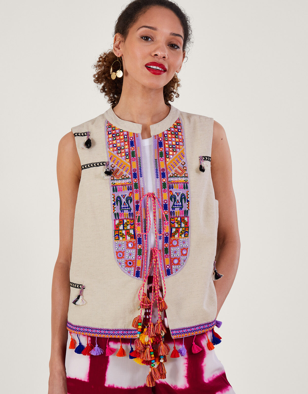 Embroidered Statement Tassel Waistcoat Casualwear Monsoon UK