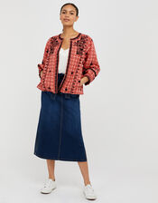 Lilla Embroidered Jacket in Organic Cotton, Orange (CORAL), large