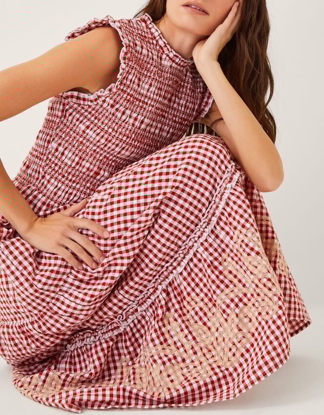 Greta Gingham Maxi Dress, Red (RED), large