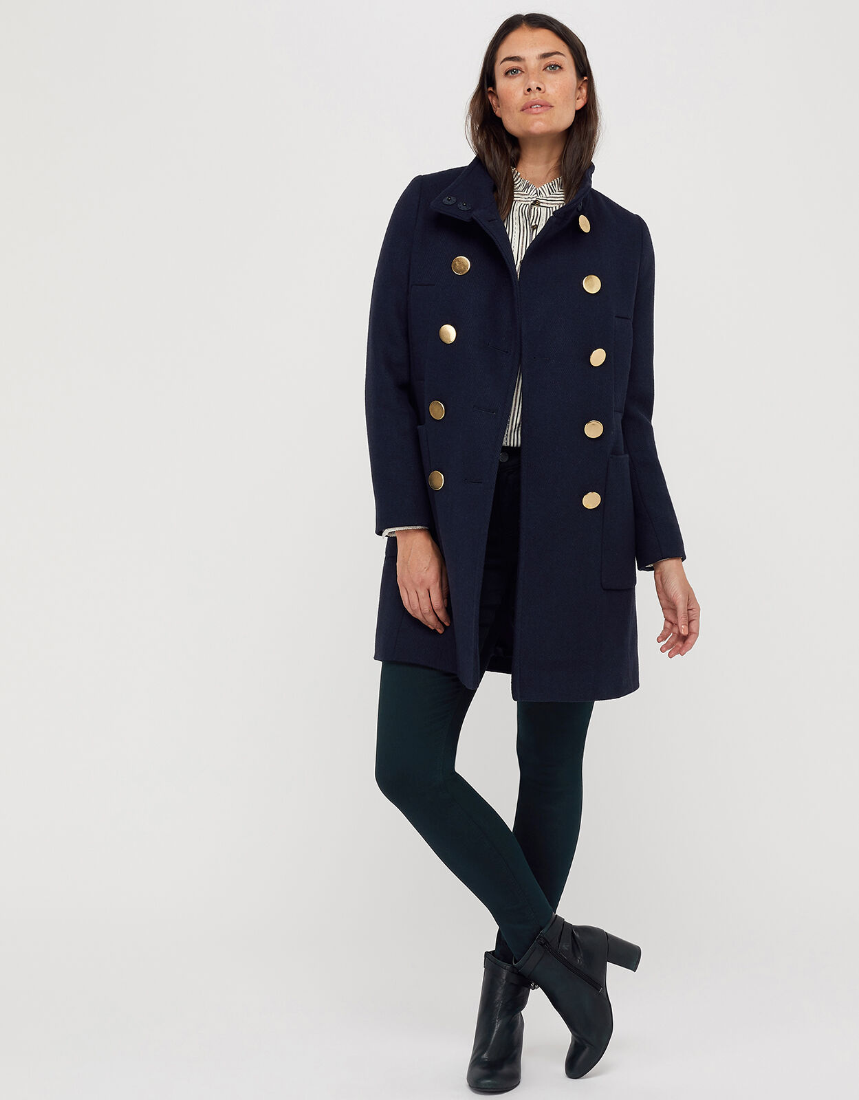 Louis Funnel Neck Coat Blue