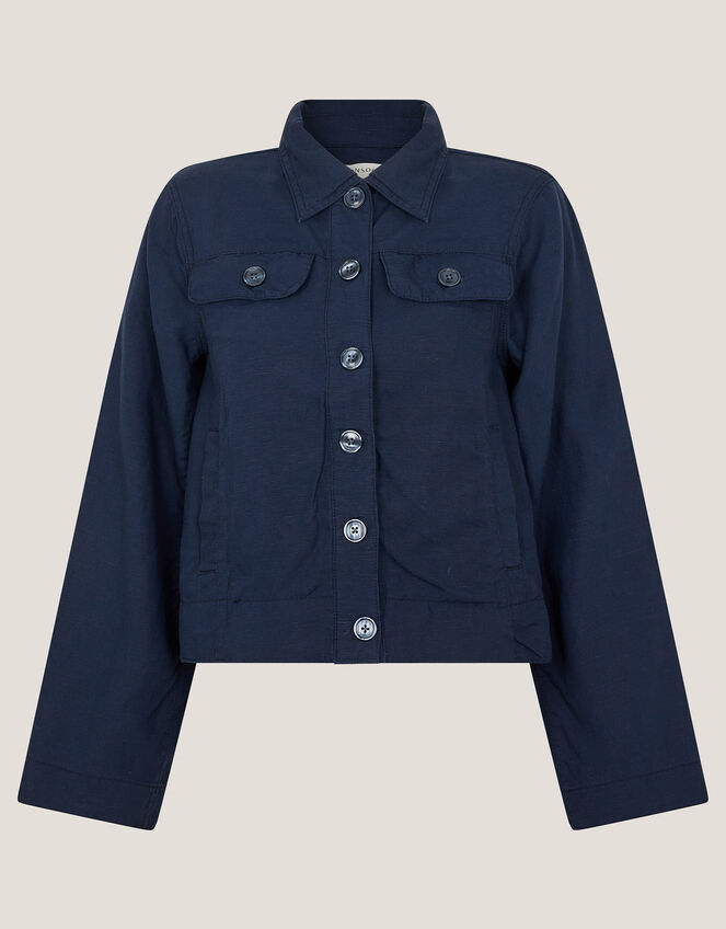 Lenny Linen Blend Cropped Jacket, Blue (NAVY), large