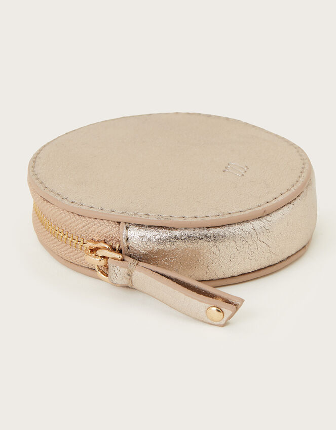 Metallic Leather Round Coin Purse, Gold (GOLD), large