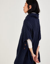 Cowl Neck Poncho, Blue (NAVY), large