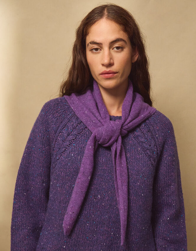 East Issy Knitted Triangle Scarf, VIOLET, large