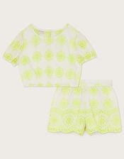 Broderie Top and Shorts Set, Green (LIME), large