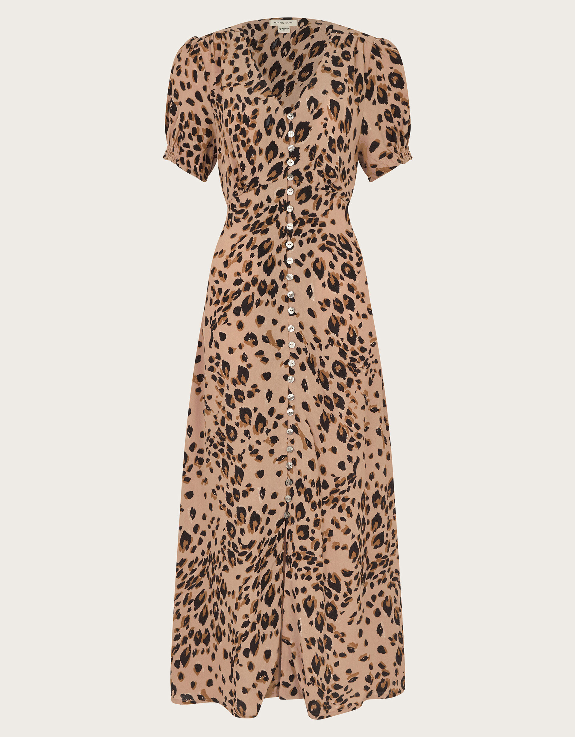 Raife Midi Leopard Print Tea Dress Natural Day Dresses Monsoon UK