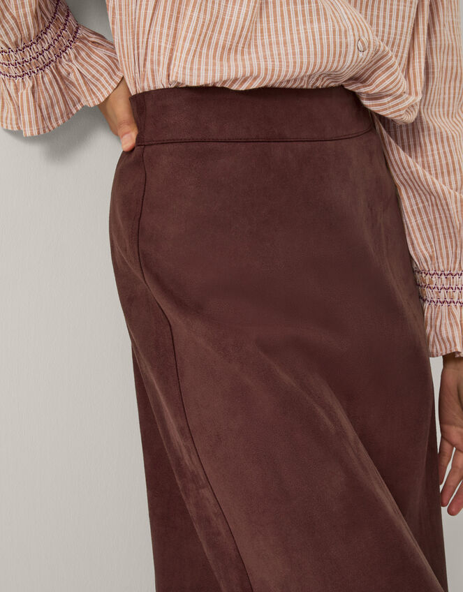 Rowan Suedette A-Line Midi Skirt, Brown (CHOCOLATE), large