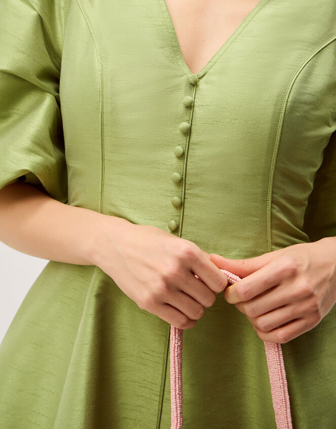 Beatrice Puff Sleeve A-Line Midi Dress Green