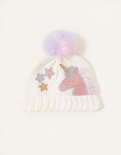 Unicorn Rainbow Pom-Pom Beanie Hat , Multi (MULTI), large