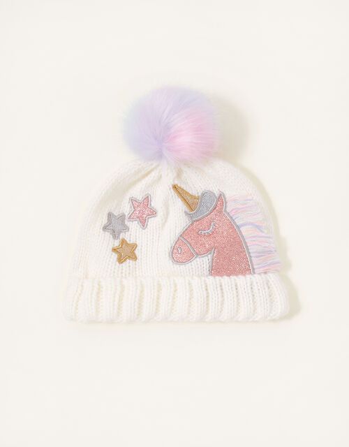 Unicorn Rainbow Pom-Pom Beanie Hat , Multi (MULTI), large