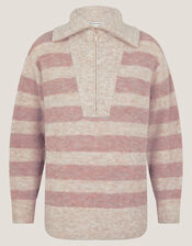 Zia Stripe Half-Zip Jumper, Natural (NATURAL), large