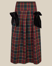 Dottie Velvet Bow Tartan Midi Skirt, Red (RED), large