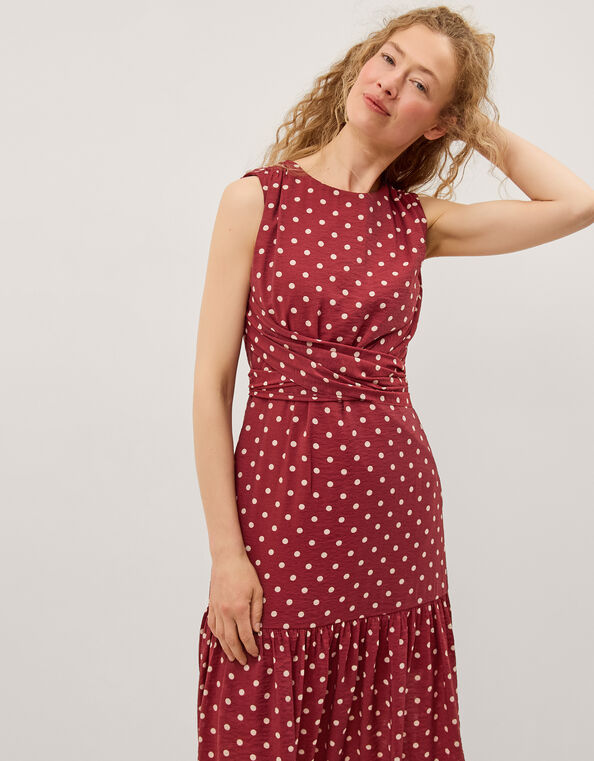 Claire Polka Dot Midi Dress, Red (BERRY), large