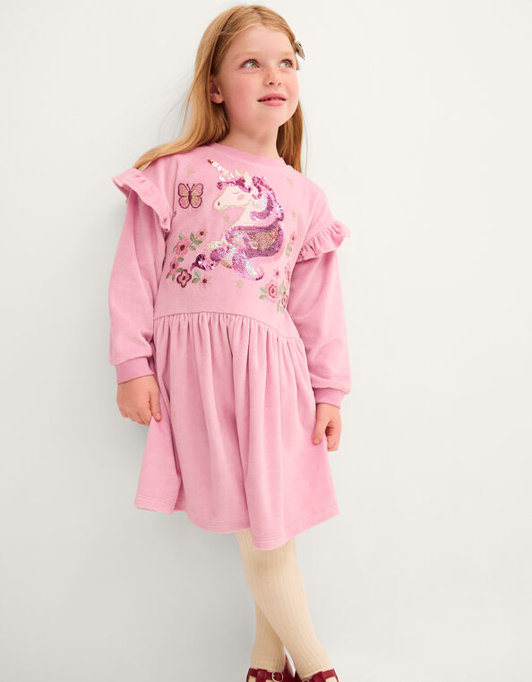 Unicorn Embellished Velour Dress, Pink (PINK), large