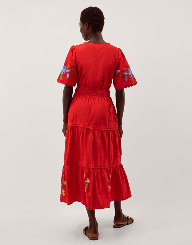 Emma Floral Embroidered Midi Dress, Red (RED), large