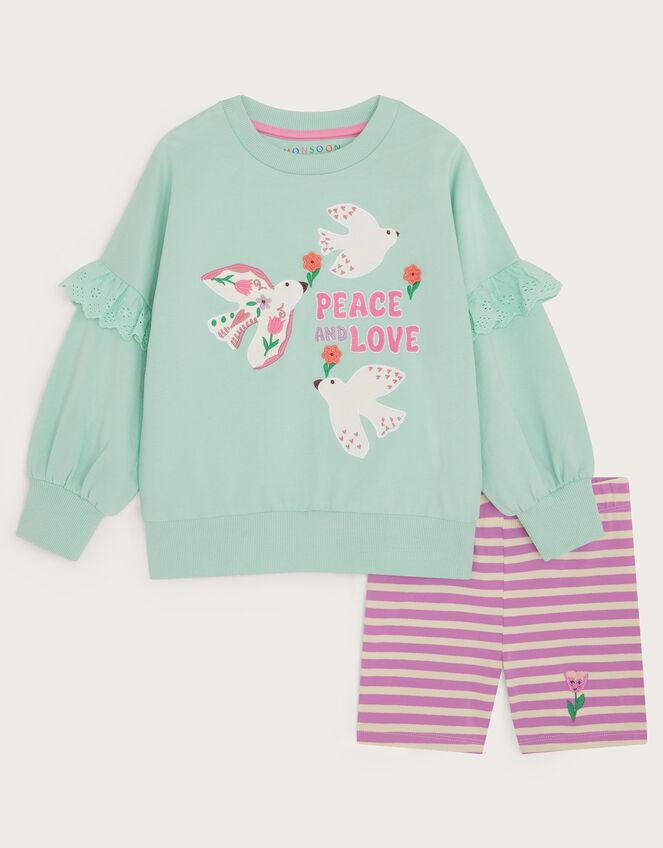 Peace And Love Sweatshirt and Cycle Shorts Set, Green (MINT), large