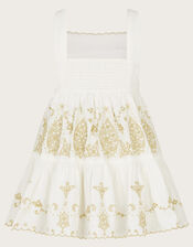 Baby Gold Floral Embroidered Dress, Ivory (IVORY), large