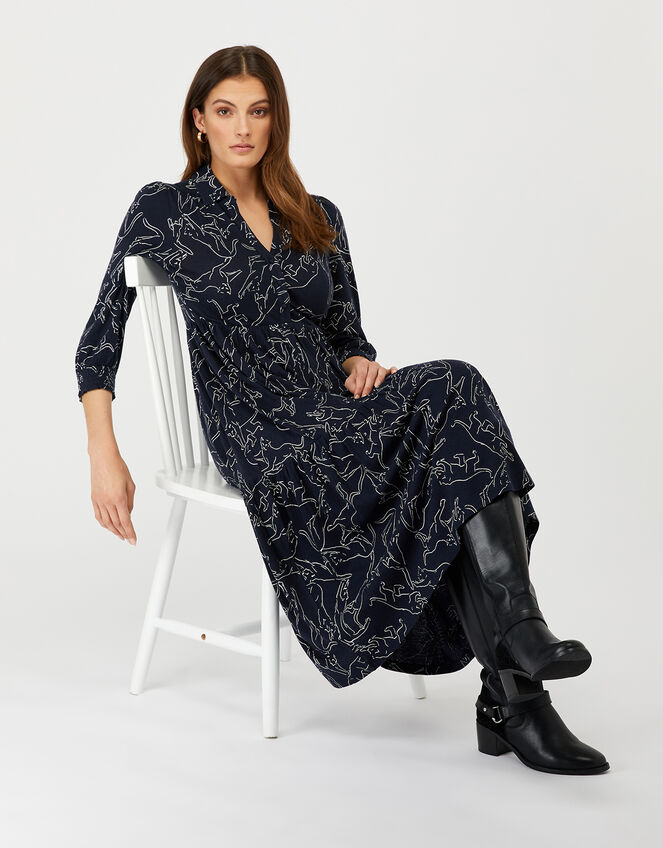 Reema Tiger Print Jersey Shirt Dress, Blue (NAVY), large