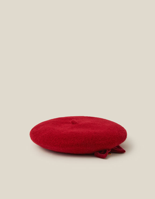 Velvet Bow Beret, Red (RED), large