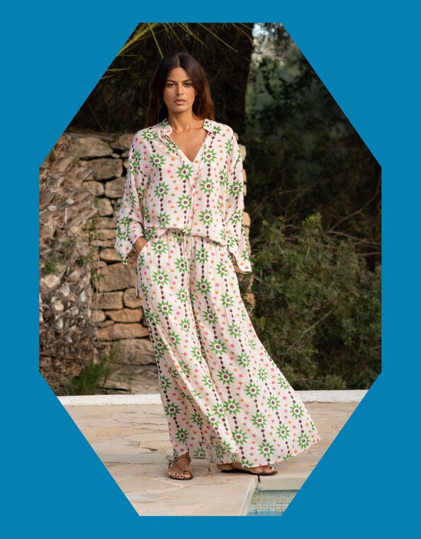 La Galeria Elefante Star Print Wide Leg Trousers, Orange (PEACH), large