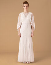 Zoey Floral Cape Bridal Dress, Ivory (IVORY), large