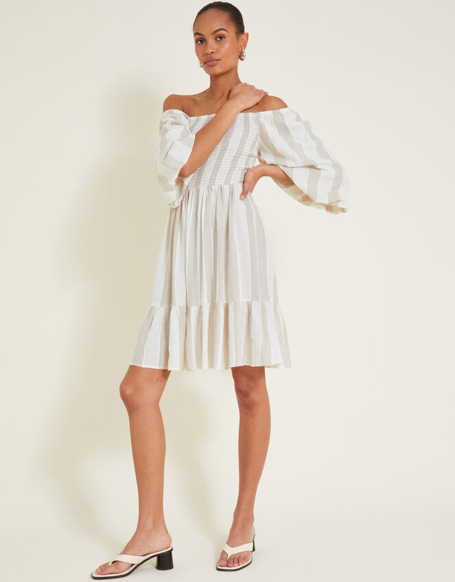 Lila Stripe Dress, Natural (NATURAL), large