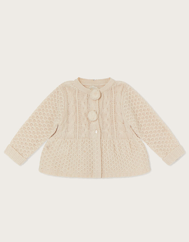 Baby Cable Knit Cardigan with Faux Fur Collar, Camel (OATMEAL), large