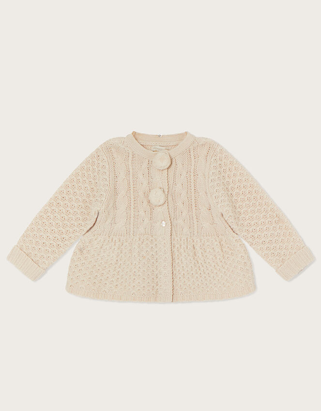 Baby Cable Knit Cardigan with Faux Fur Collar Camel