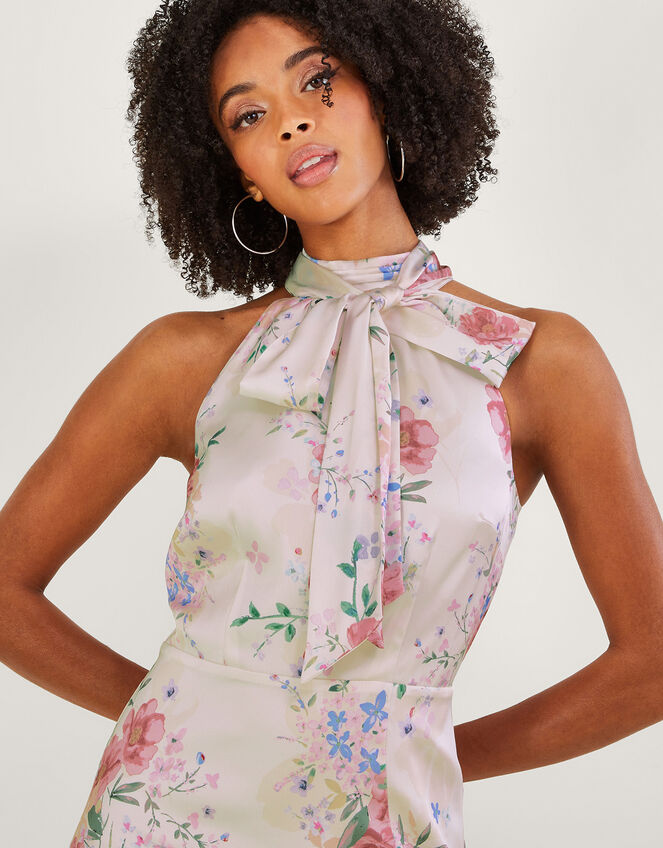 Palmer Floral Satin Maxi Dress, Ivory (IVORY), large