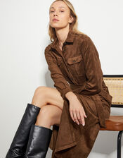Amber Suedette Midi Dress, Brown (BROWN), large