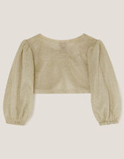 Baby Glitter Puff Sleeve Cardigan, Gold (GOLD), large