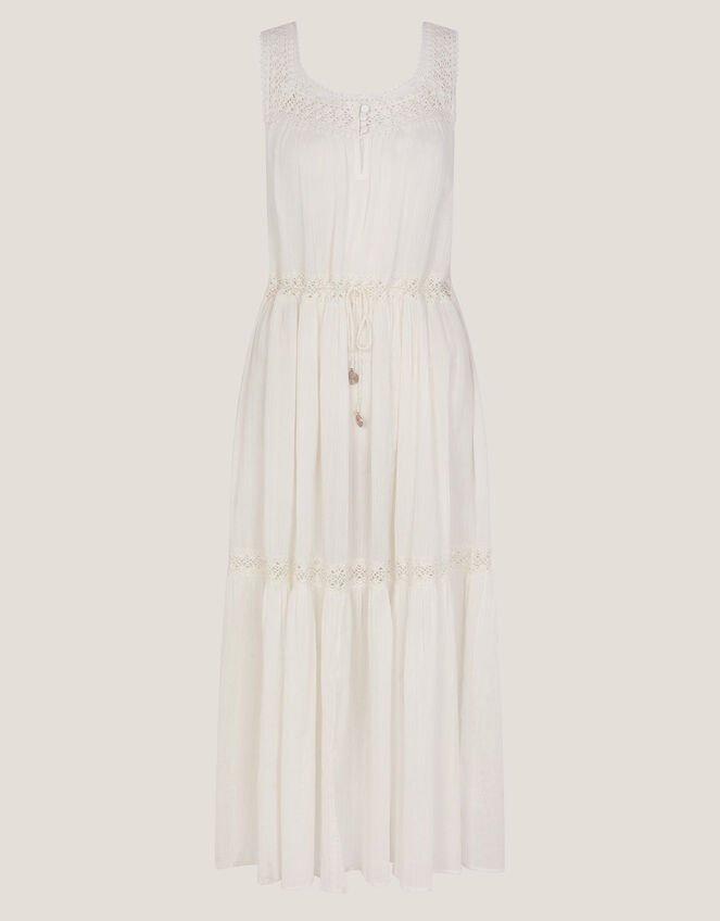 Maddi Sleeveless Embroidered Midi Dress, Cream (CREAM), large