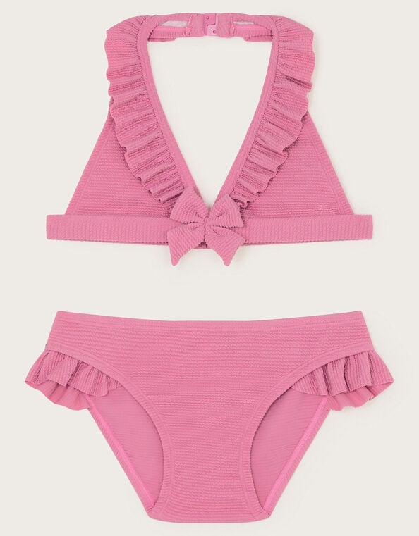 Seersucker Bow Ruffle Bikini Set, Pink (PINK), large