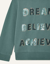 Embellished Slogan Hoody, Teal (TEAL), large