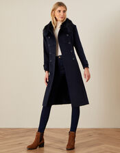 Fiona Faux Fur Collar Coat, Blue (NAVY), large