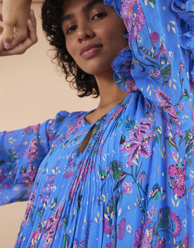 East Harriet Floral Foil Print Dress, Blue (BLUE), large