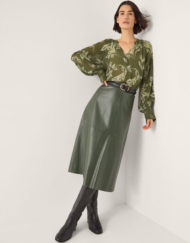 Leona Leaf Print Blouse, Green (KHAKI), large