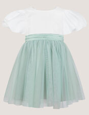 Baby Puff Sleeve Sateen Tulle Party Dress, Green (SAGE), large